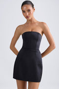 Chic Bandeau Structured Tulip Mini Dress in Black