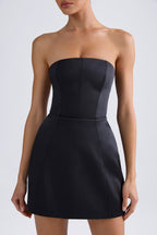 Chic Bandeau Structured Tulip Mini Dress in Black