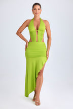 Chic Asymmetric Cut-Out Halterneck Midaxi Dress in Lime Green