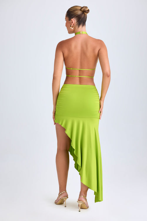 Chic Asymmetric Cut-Out Halterneck Midaxi Dress in Lime Green