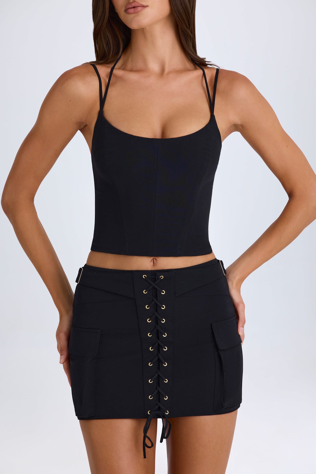 Chic Lace-Up Cargo Micro Mini Skirt in Black