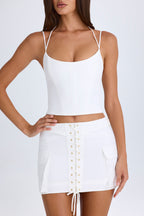 Chic Lace-Up Cargo Micro Mini Skirt in White
