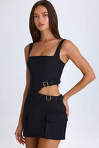 Chic Belted Cut-Out Mini Dress in Black