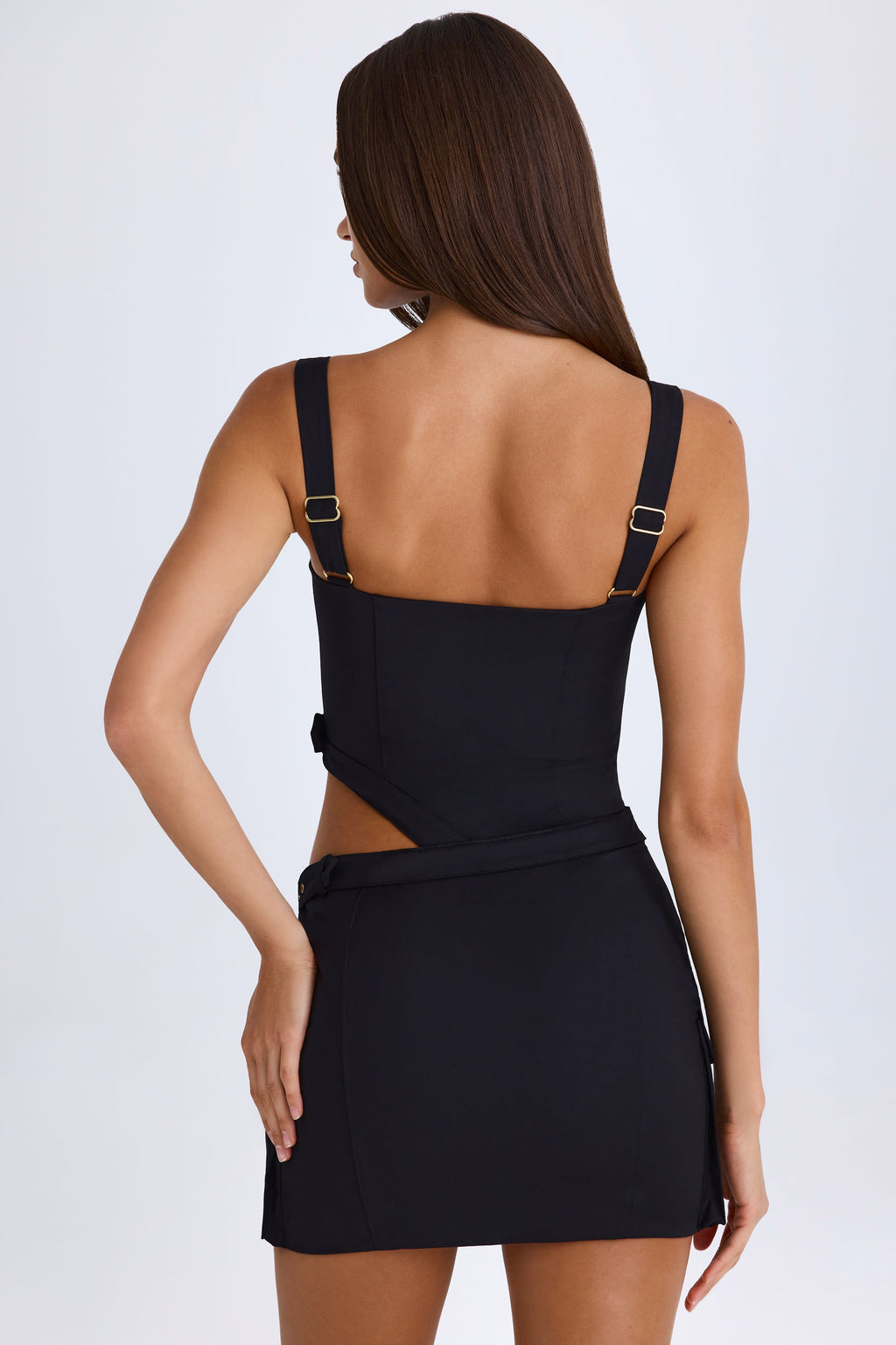 Chic Belted Cut-Out Mini Dress in Black