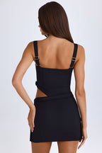 Chic Belted Cut-Out Mini Dress in Black