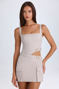 Chic Belted Cut-Out Mini Dress in Taupe