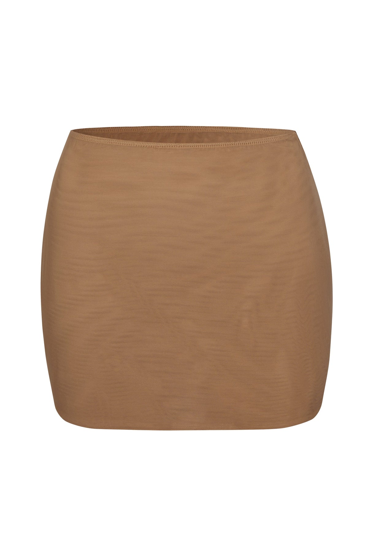Chic Soft Mesh Low-Rise Micro Mini Slip Skirt in Almond
