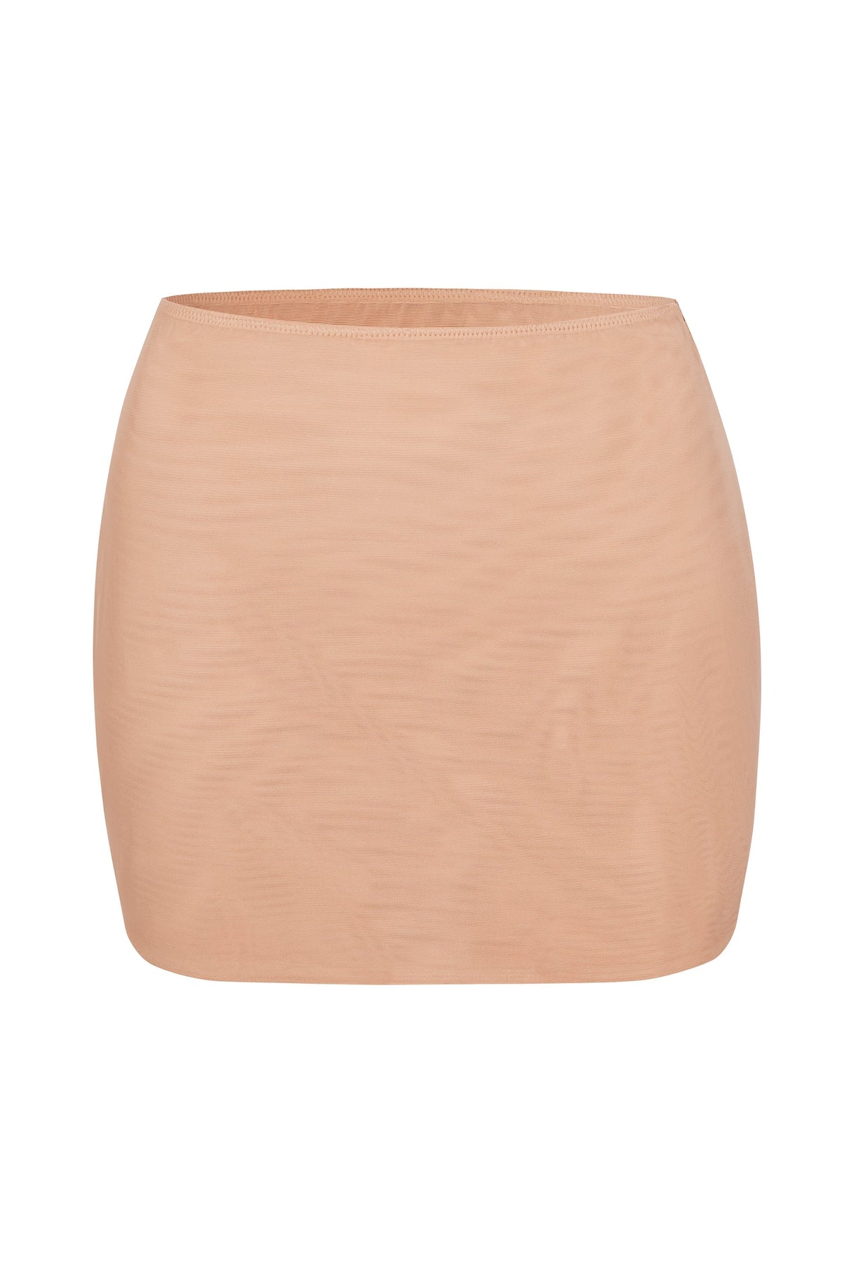 Chic Soft Mesh Low-Rise Micro Mini Slip Skirt in Warm Peach