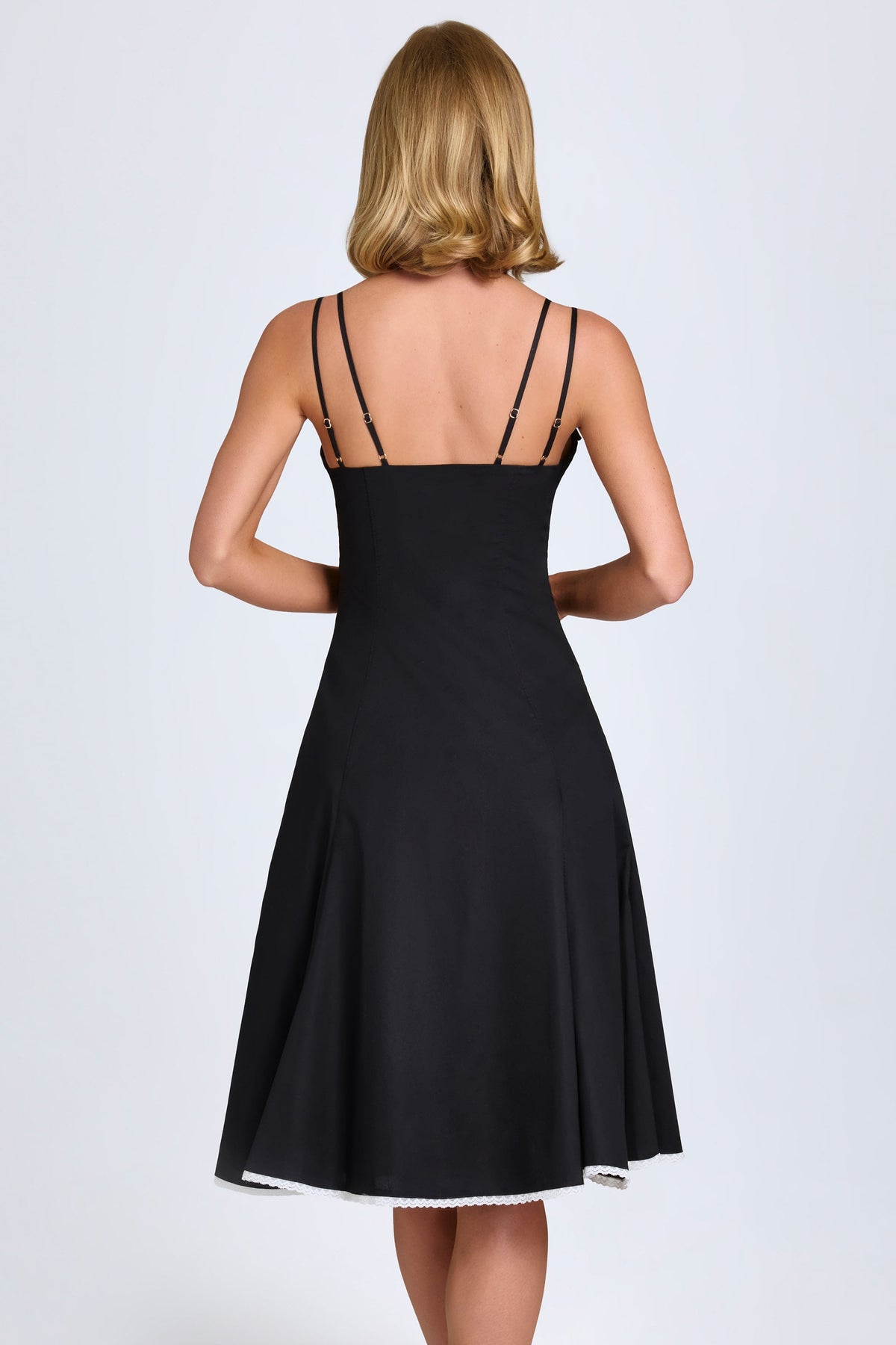 Chic Bow-Detail A-Line Midi Dress in Black