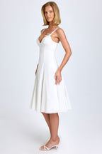 Chic Bow-Detail A-Line Midi Dress in White