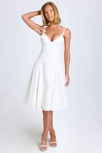 Chic Bow-Detail A-Line Midi Dress in White