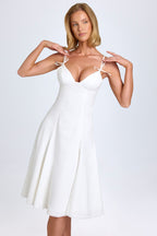Chic Bow-Detail A-Line Midi Dress in White