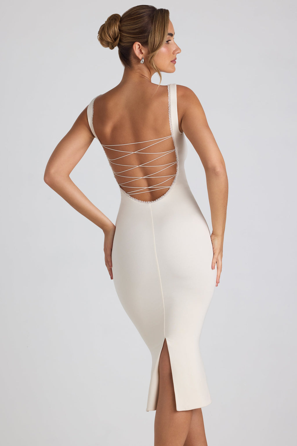 Chic Modal Lace-Trim Midaxi Dress in Ivory