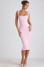 Chic Modal Lace-Trim Midaxi Dress in Soft Pink