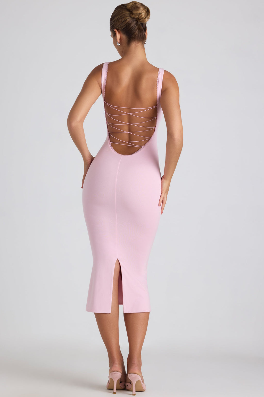 Chic Modal Lace-Trim Midaxi Dress in Soft Pink