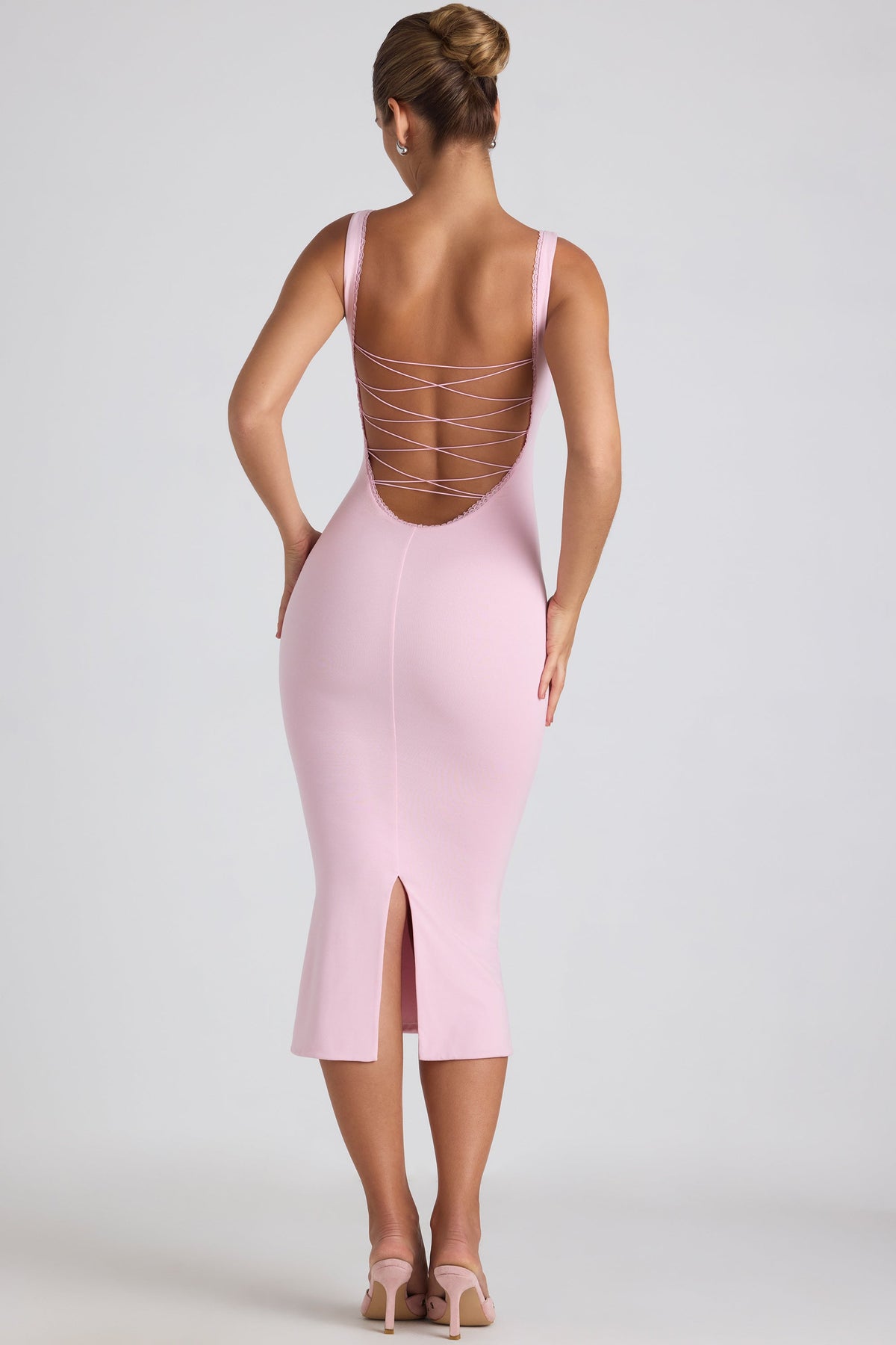 Chic Modal Lace-Trim Midaxi Dress in Soft Pink
