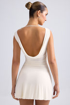 Chic Off-Shoulder Cowl-Back A-Line Mini Dress in Ivory