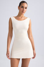Chic Off-Shoulder Cowl-Back A-Line Mini Dress in Ivory