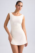 Chic Off-Shoulder Cowl-Back A-Line Mini Dress in Ivory