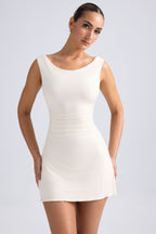 Chic Off-Shoulder Cowl-Back A-Line Mini Dress in Ivory