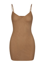 Chic Soft Mesh V-Neck Mini Slip Dress in Almond