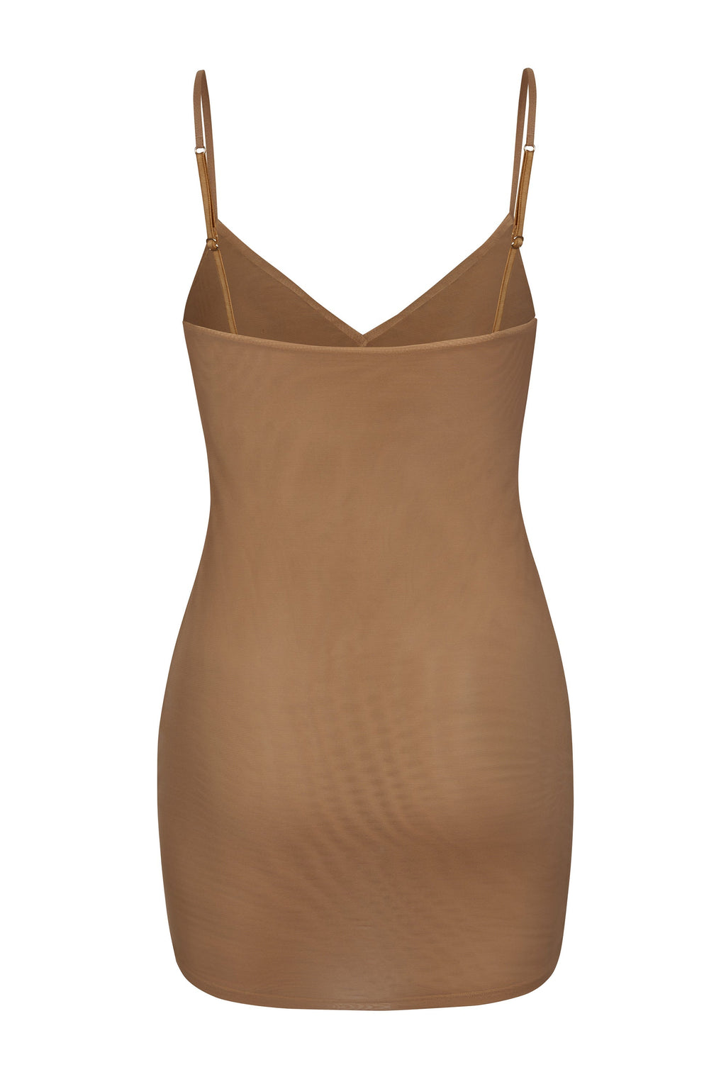 Chic Soft Mesh V-Neck Mini Slip Dress in Almond
