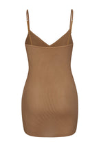 Chic Soft Mesh V-Neck Mini Slip Dress in Almond