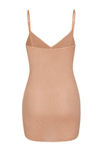 Chic Soft Mesh V-Neck Mini Slip Dress in Warm Peach