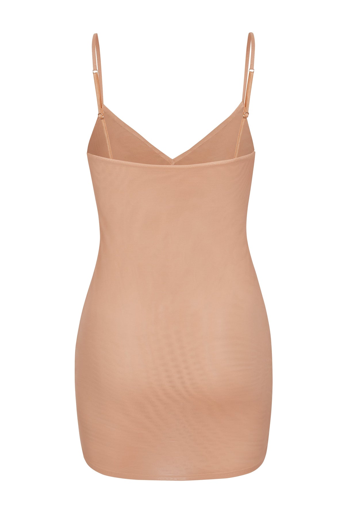 Chic Soft Mesh V-Neck Mini Slip Dress in Warm Peach