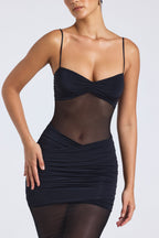 Chic Sheer Panelled Draped Midaxi Dress in Black
