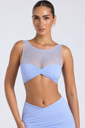 Chic Sheer Panelled Ruched Crop Top in Periwinkle Blue