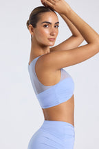 Chic Sheer Panelled Ruched Crop Top in Periwinkle Blue
