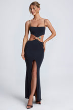 Chic Hardware Detail Cut-Out Maxi Dress in Black
