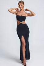 Chic Hardware Detail Cut-Out Maxi Dress in Black