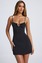 Chic Hardware Detail A-Line Mini Dress in Black
