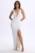 Chic Modal Plunge Cut-Out Maxi Dress in White