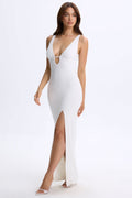 Chic Modal Plunge Cut-Out Maxi Dress in White