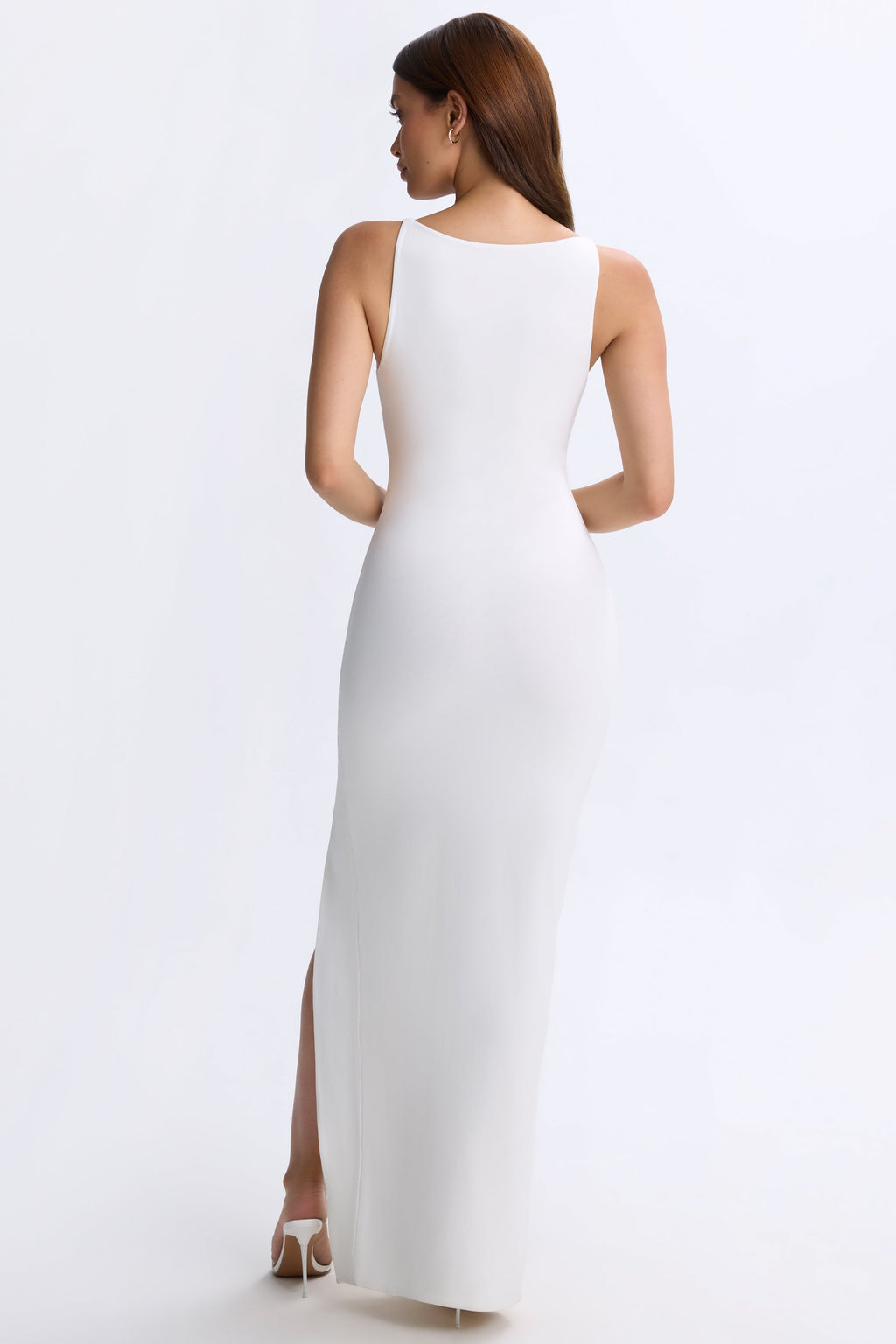 Chic Modal Plunge Cut-Out Maxi Dress in White