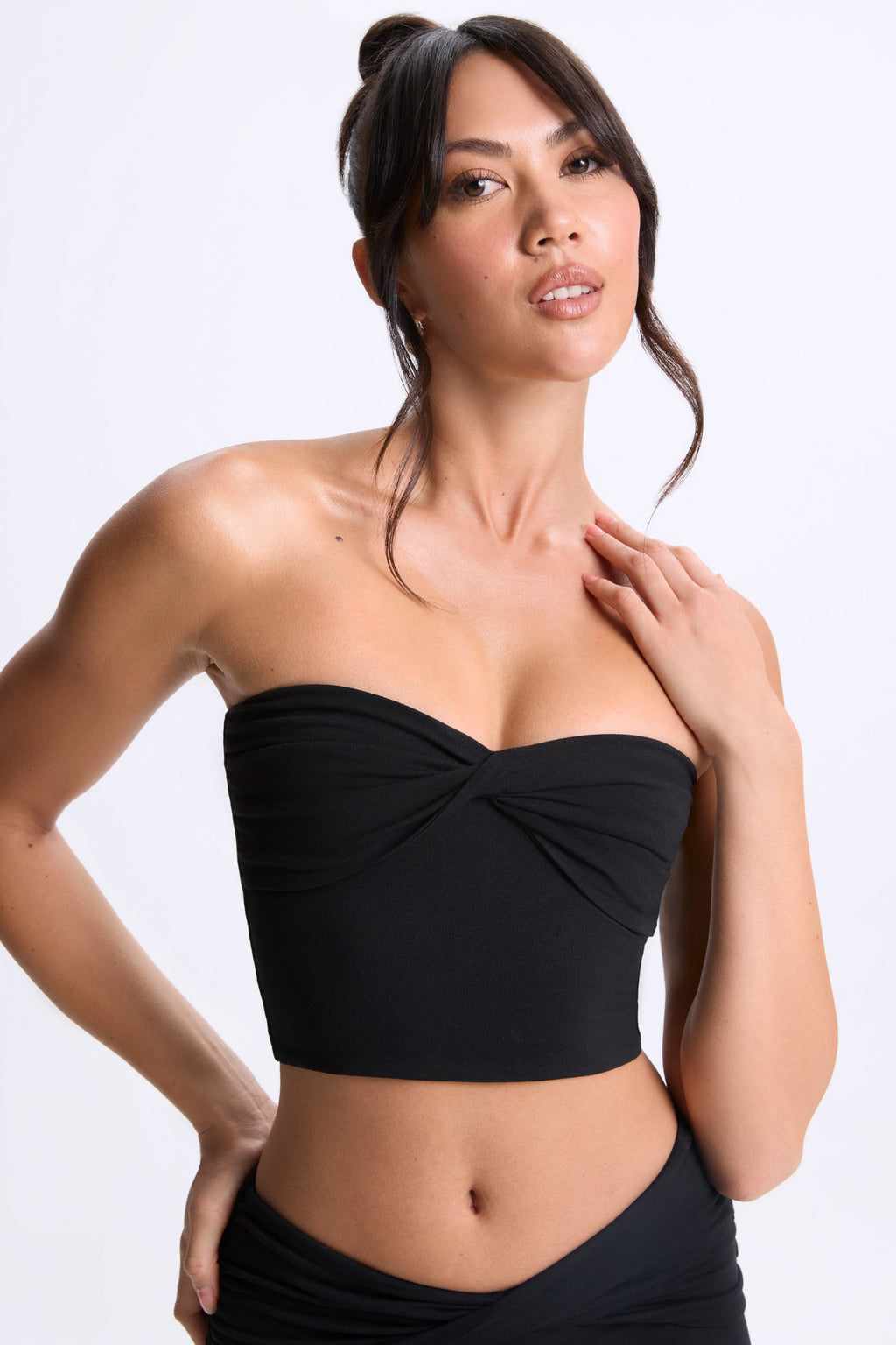 Chic Modal Twist-Front Bandeau Top in Black