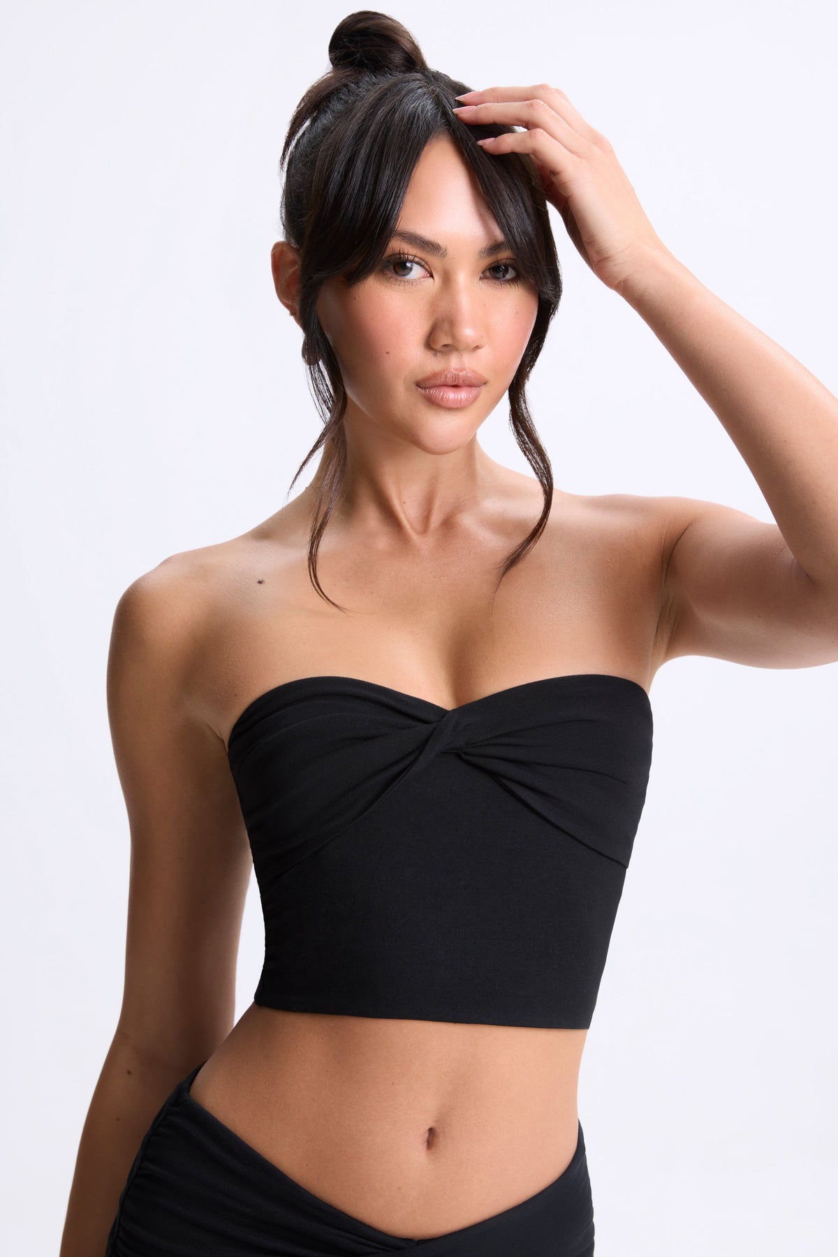 Chic Modal Twist-Front Bandeau Top in Black