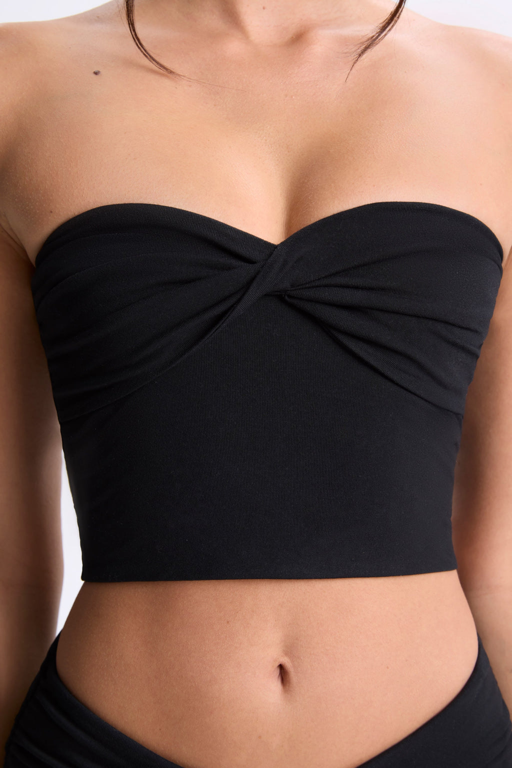 Chic Modal Twist-Front Bandeau Top in Black