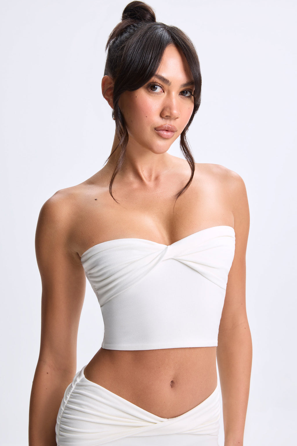 Chic Modal Twist-Front Bandeau Top in White
