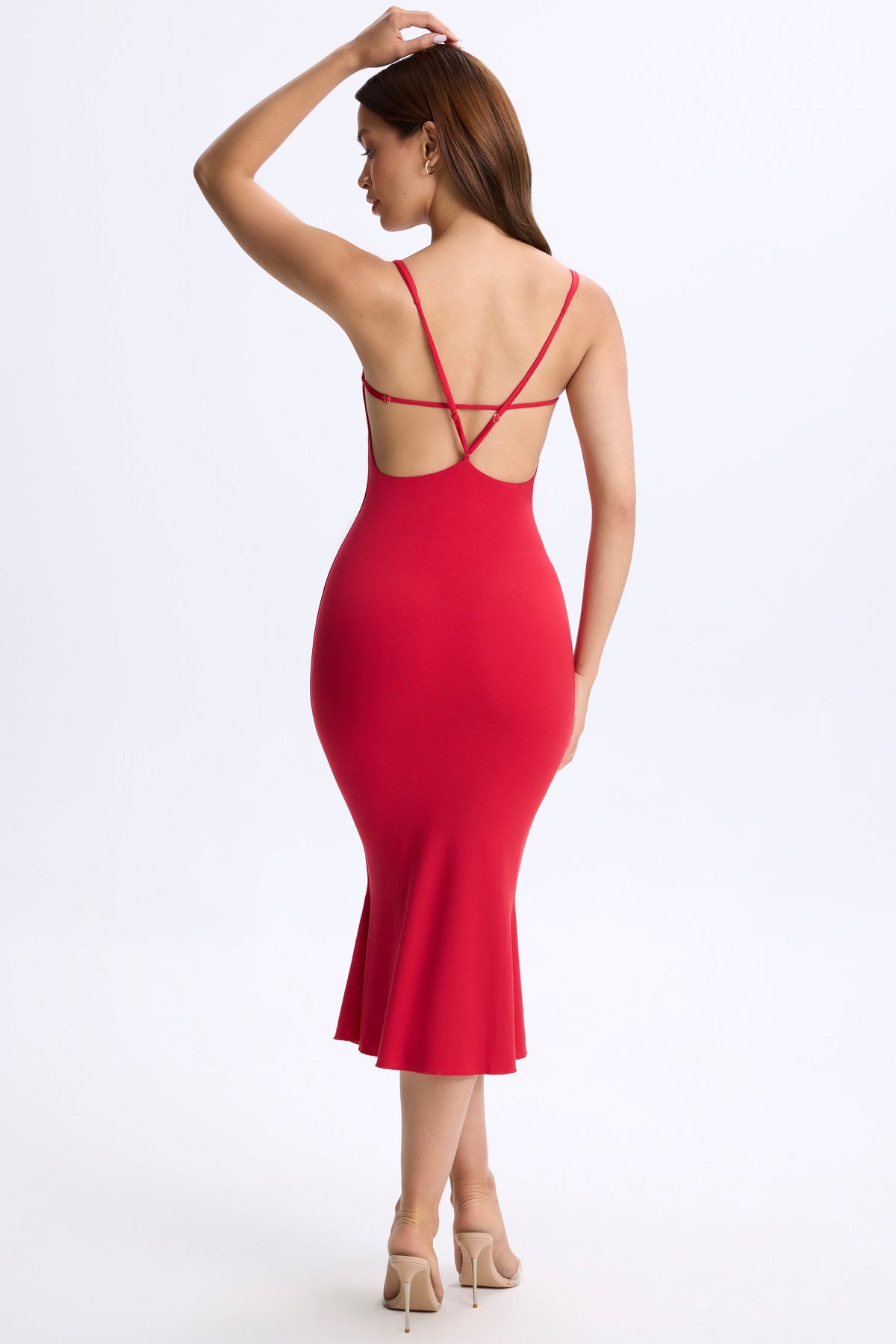 Chic Modal Plunge Open-Back Midaxi Dress in Cherry Red