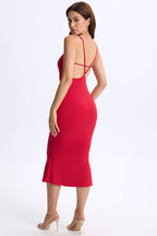 Chic Modal Plunge Open-Back Midaxi Dress in Cherry Red