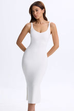 Chic Modal Plunge Open-Back Midaxi Dress in Coconut