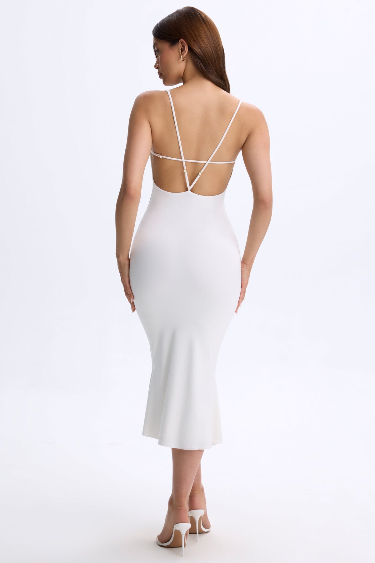 Chic Modal Plunge Open-Back Midaxi Dress in Coconut
