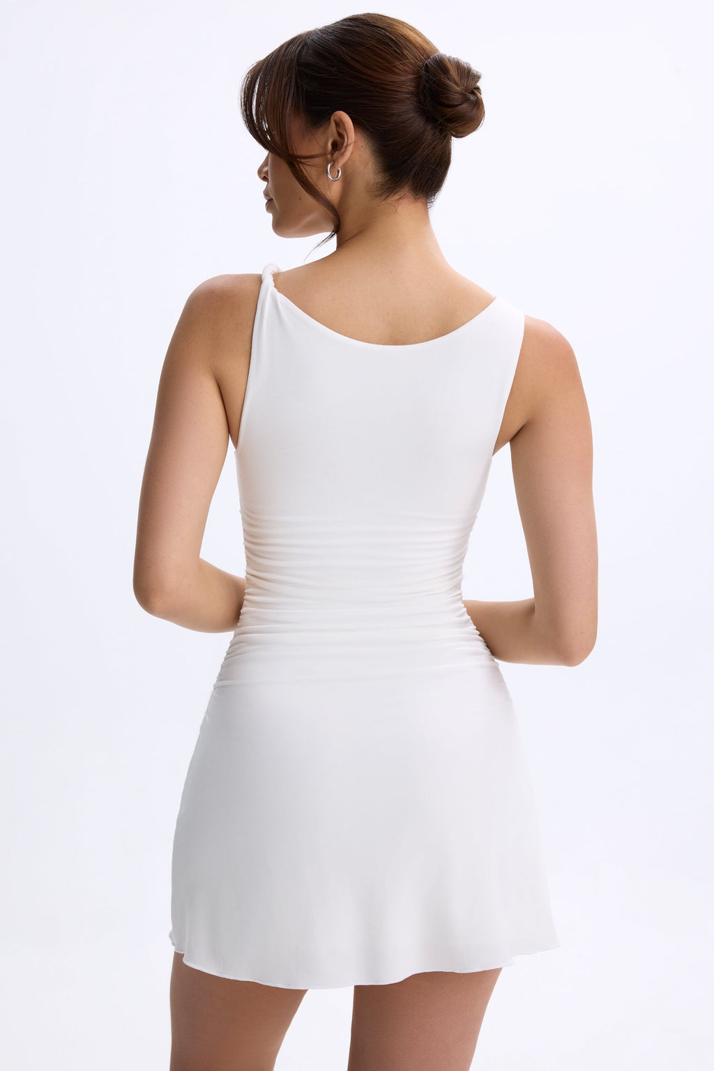 Chic Modal Ruched A-Line Micro Mini Dress in White