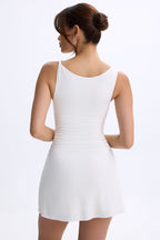 Chic Modal Ruched A-Line Micro Mini Dress in White