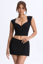 Chic Modal Ruched Cap-Sleeve Top in Black