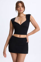 Chic Modal Ruched Cap-Sleeve Top in Black